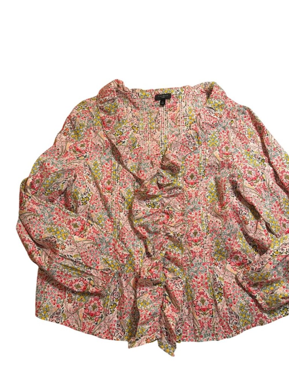2 Talbots Shirts Orange Tee Shirt Floral V Neck Button Ruffle Buttons Size Large